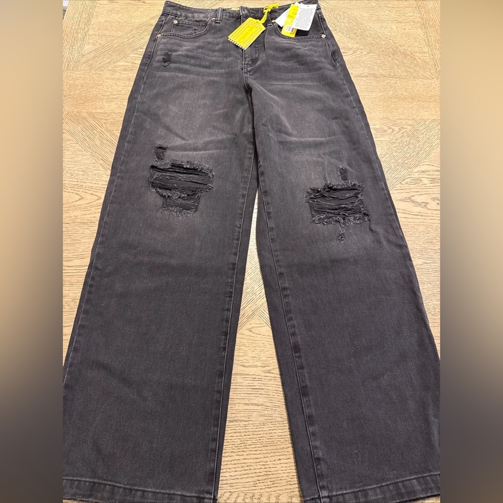 Circus by Sam Edelman Washed Black Wide-Leg Distressed Jeans